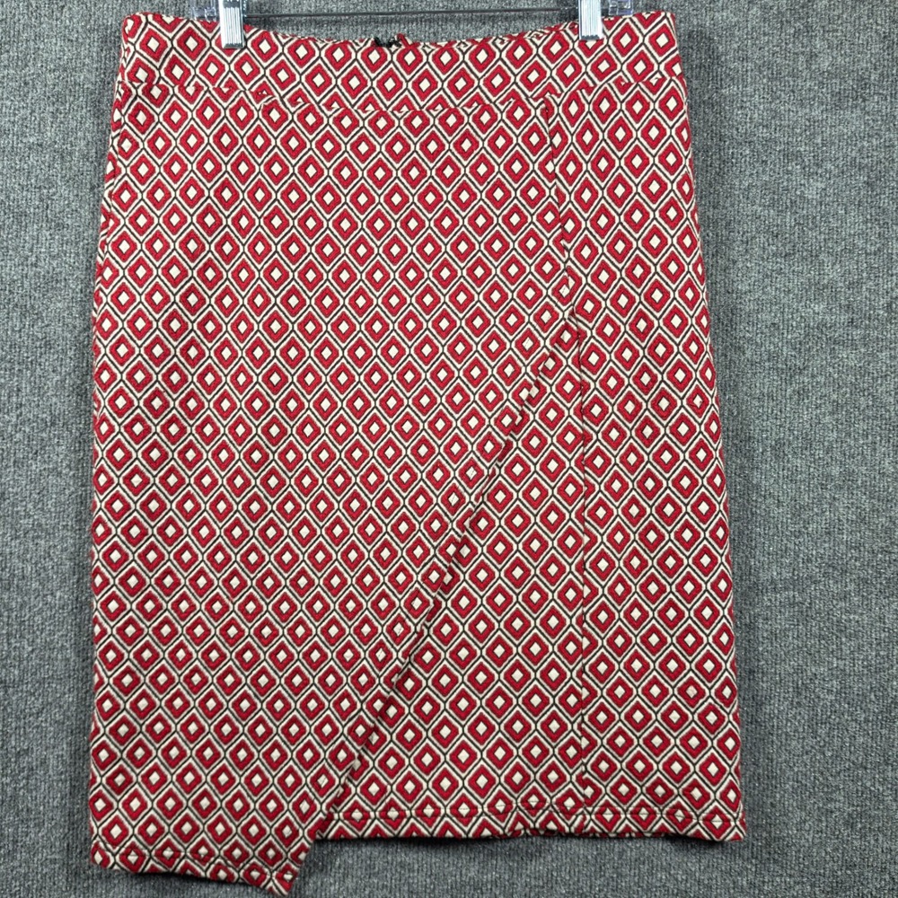 Maeve Anthropologie Pencil Skirt Womens Large Red Geometric Diamond Knit Stretch